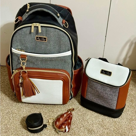 Itzy Ritzy Handbags - Itzy Ritzy Black and Brown Backpack with Leather Accents
